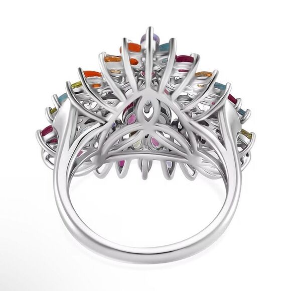 Multi Gemstone 5.15 ctw Floral Spray Ring Sterling Silver Size 6 New - Picture 4 of 5
